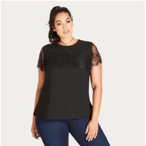 City Chic Black Lace Panel Top
